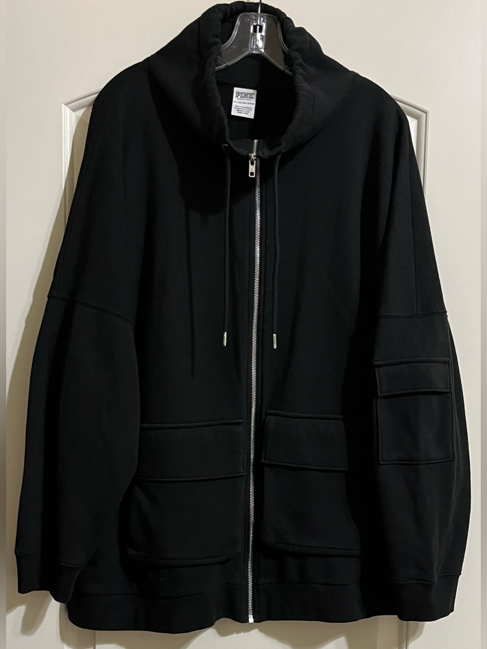 PINK Victoria's Secret Black Full Zip Mock Neck Drawstring Utility Pockets XXL
